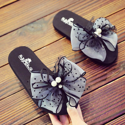 Dječje papuče za djevojčice s trakom i bisernim ukrasom