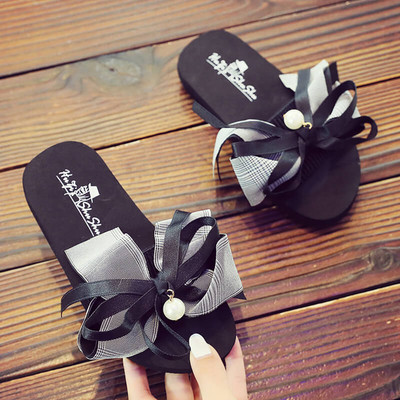 Детски чехли с панделка и декоративна перла