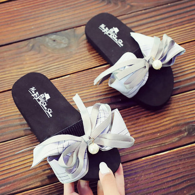 Детски чехли с панделка и декоративна перла