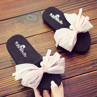 Детски чехли с панделка и декоративна перла