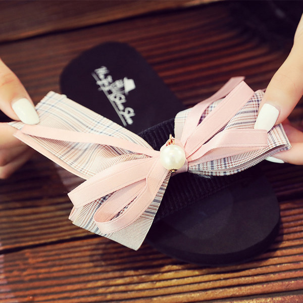 Детски чехли с панделка и декоративна перла