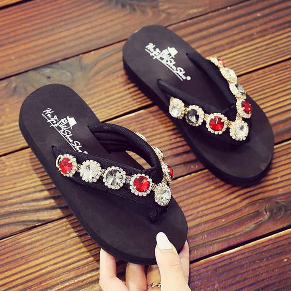 Casual παιδικές παντόφλες με χρωματιστές πέτρες για κορίτσια