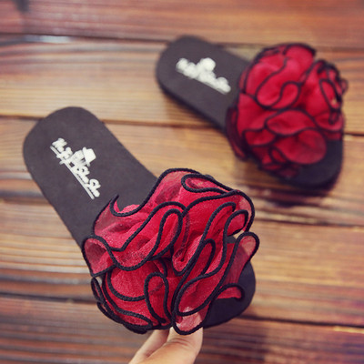 Παιδικές παντόφλες με επίπεδη σόλα και λουλούδι - πολλά χρώματα