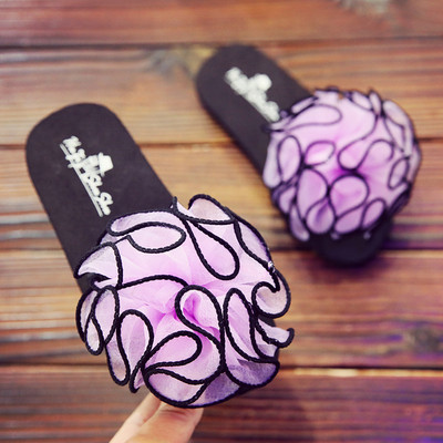 Παιδικές παντόφλες με επίπεδη σόλα και λουλούδι - πολλά χρώματα