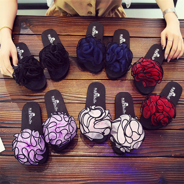 Παιδικές παντόφλες με επίπεδη σόλα και λουλούδι - πολλά χρώματα