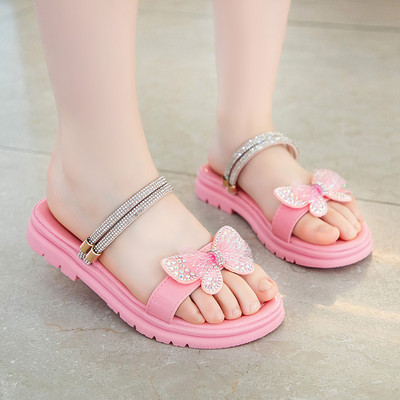 Παιδικές παντόφλες για κορίτσια με διακοσμητικές πέτρες και απλικέ πεταλούδα