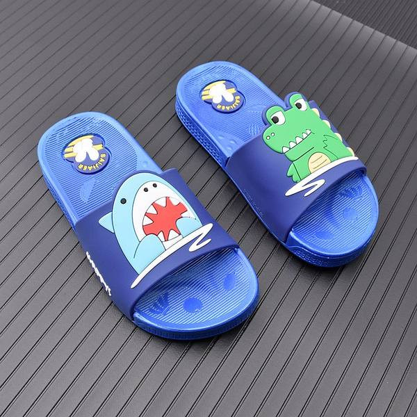 Casual παιδικές παντόφλες με επίπεδη σόλα - μπλε και μαύρο χρώμα