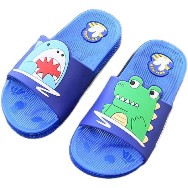 Casual παιδικές παντόφλες με επίπεδη σόλα - μπλε και μαύρο χρώμα