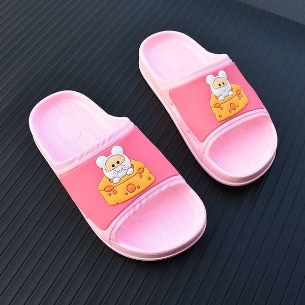 Παιδικές λαστιχένιες παντόφλες σε ροζ και μπλε χρώμα με απλικέ χρώματος