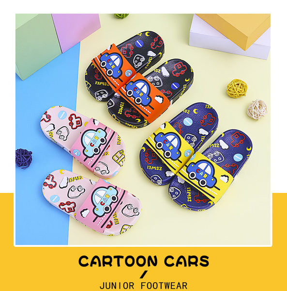 Λαστιχένιες παιδικές παντόφλες με πολύχρωμες εφαρμογές