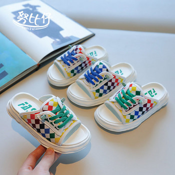 Нов модел детски чехли в два цвята с връзки 