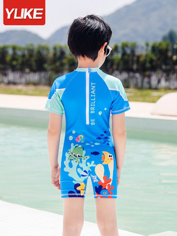Детски цял плувен костюм в син цвят с апликация 
