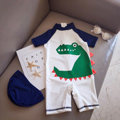 Детски цял бански костюм с апликация - бял цвят