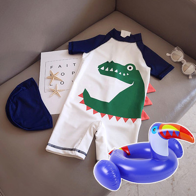 Детски цял бански костюм с апликация - бял цвят