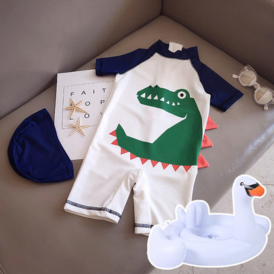 Детски цял бански костюм с апликация - бял цвят