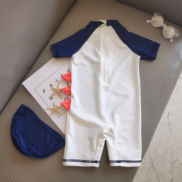 Детски цял бански костюм с апликация - бял цвят 