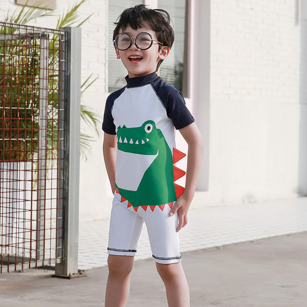 Детски цял бански костюм с апликация - бял цвят 