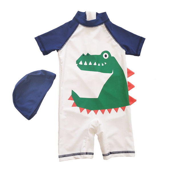 Детски цял бански костюм с апликация - бял цвят 