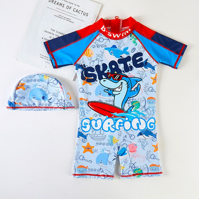 Teljes fürdőruha fiúnak színes rátéttel - fényvédő