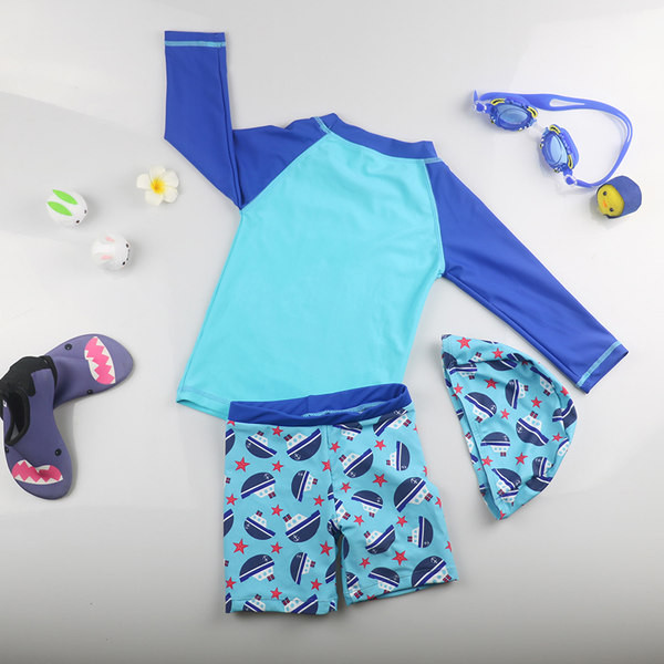 Modernus vaikiškas dviejų dalių mėlynos spalvos maudymosi kostiumėlis