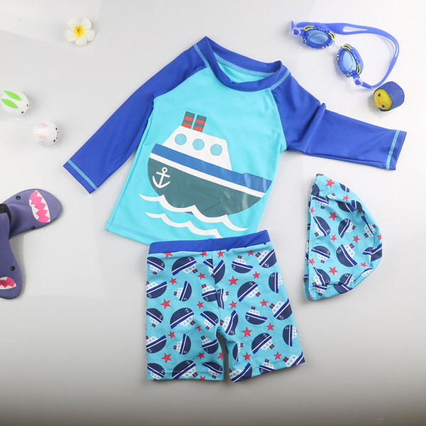 Modernus vaikiškas dviejų dalių mėlynos spalvos maudymosi kostiumėlis