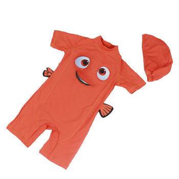 Детски плувен костюм с апликация в оранжев цвят 