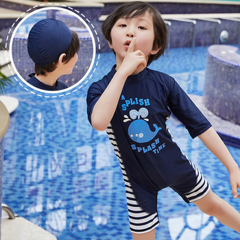 Нов модел детски цял бански костюм в син цвят за момчета