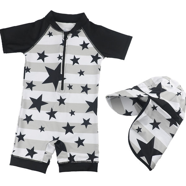 Päikesekaitsega terve laste ujumistrikoo lukuga poistele