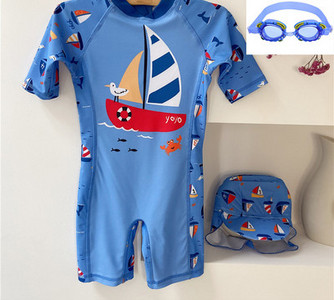 Gyermek fürdőruha kék színben, rátéttel