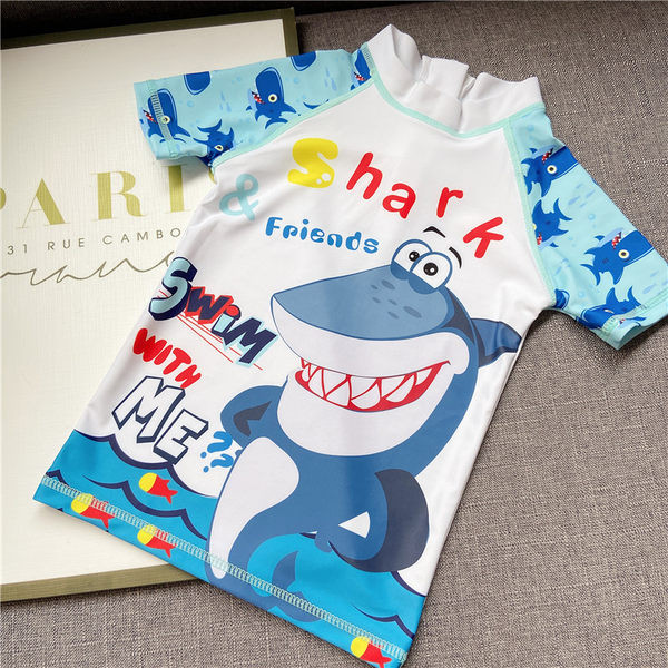 Uus haiaplikatsiooniga laste ujumistrikoo mudel poistele