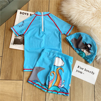 Детски комплект за плуване с цветна апликация в син цвят 