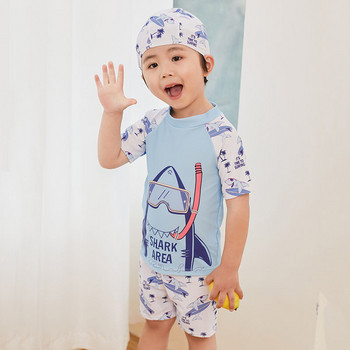 Детски плувен комплект с апликация в син цвят 