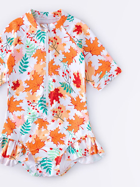 Ολόσωμο μαγιό με φερμουάρ και κοντά μανίκια