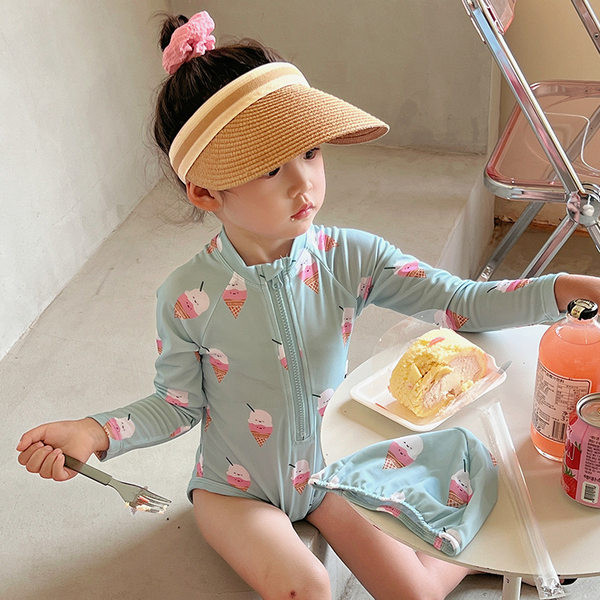 Új modell gyerek fürdőruha cipzárral és hosszú ujjú lányoknak