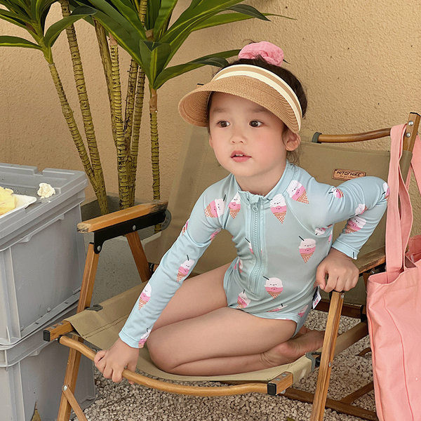 Új modell gyerek fürdőruha cipzárral és hosszú ujjú lányoknak