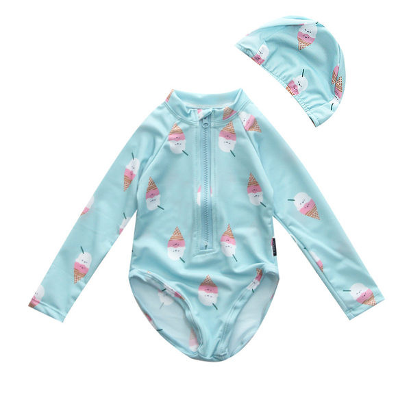 Új modell gyerek fürdőruha cipzárral és hosszú ujjú lányoknak