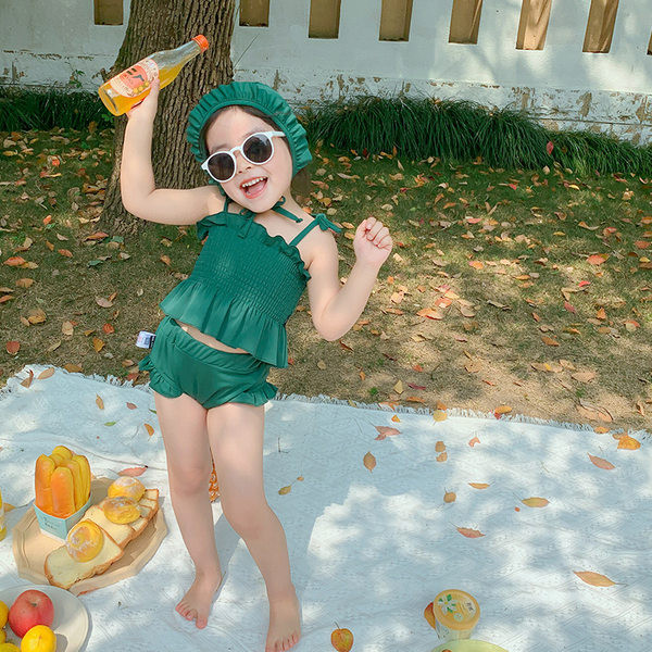 Gyermek fürdőruha lányoknak zöld színben