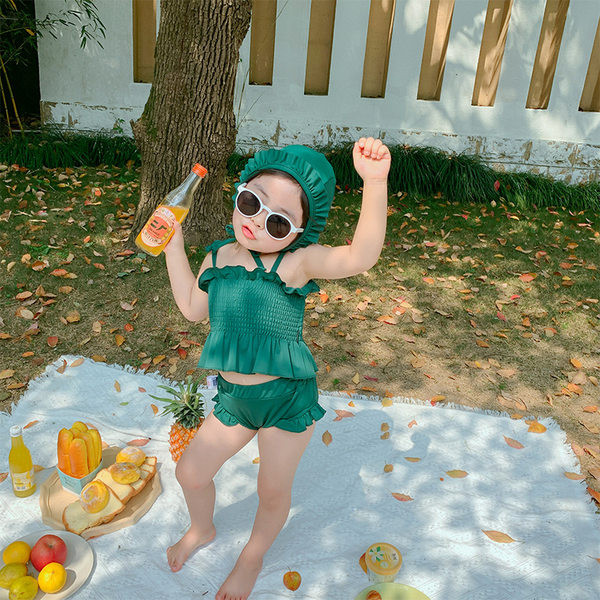 Gyermek fürdőruha lányoknak zöld színben