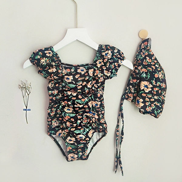 Ολόκληρο παιδικό μαγιό με φλοράλ μοτίβο για κορίτσια