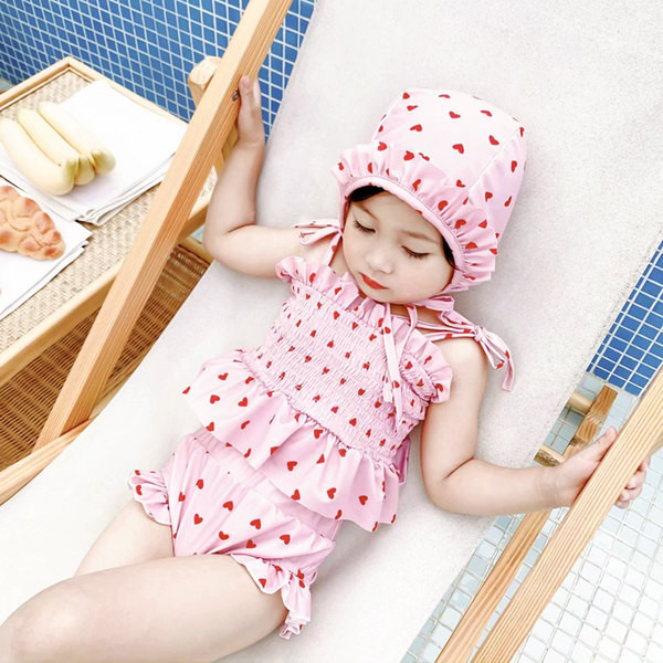 Μοντέρνο μαγιό με εμπριμέ καρδιές για κορίτσια