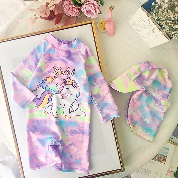 Divatos hosszú ujjú gyermek fürdőruha lányoknak