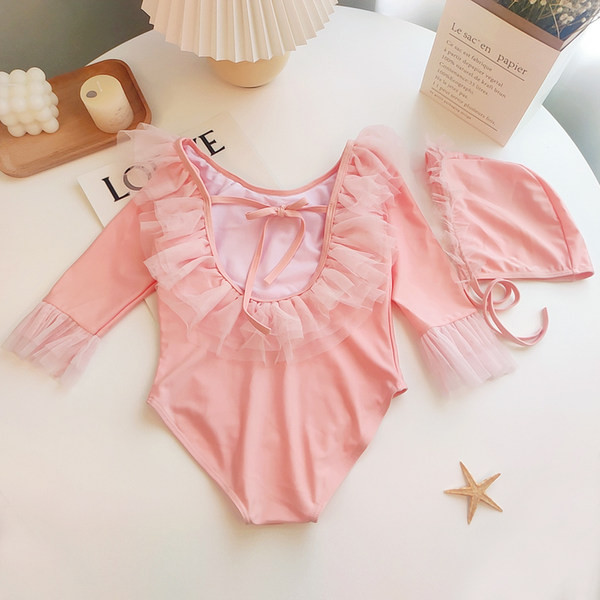 Teljes, tüll fürdőruha lányoknak rózsaszínben