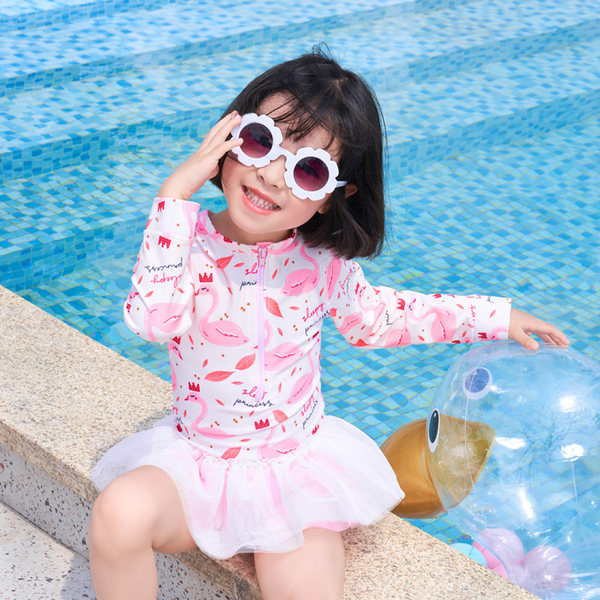 Teljes gyermek fürdőruha hosszú ujjal és tüll lányoknak