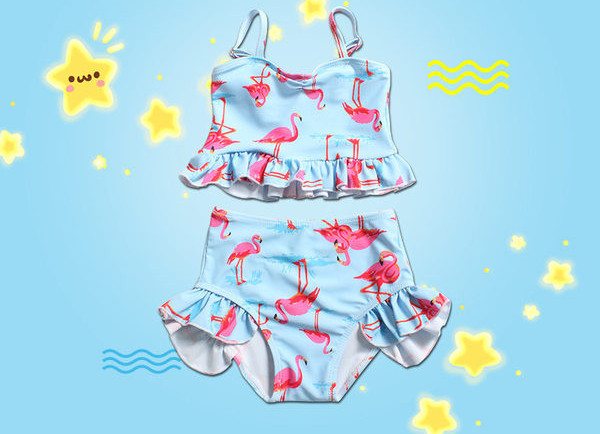 Kétrészes lányos fürdőruha flamingó rátéttel