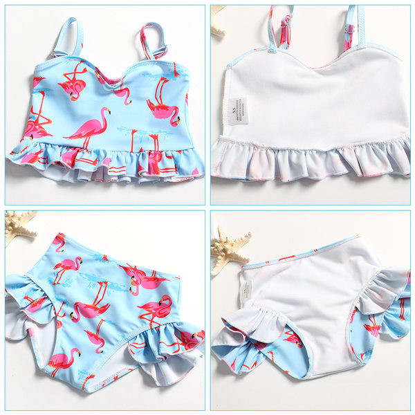 Kétrészes lányos fürdőruha flamingó rátéttel