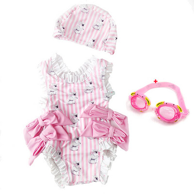 Csíkos gyerek fürdőruha szalagokkal lányoknak