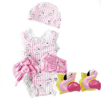 Csíkos gyerek fürdőruha szalagokkal lányoknak