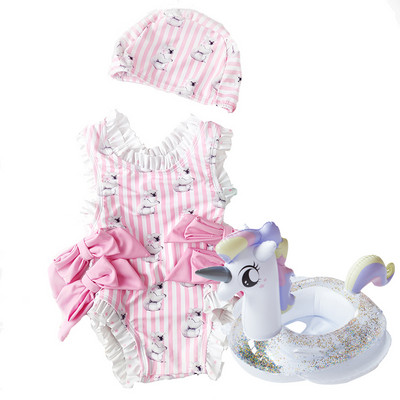 Csíkos gyerek fürdőruha szalagokkal lányoknak