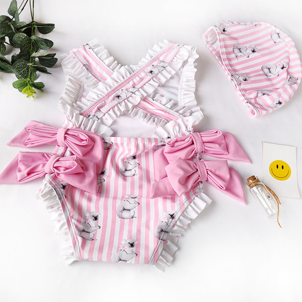 Csíkos gyerek fürdőruha szalagokkal lányoknak