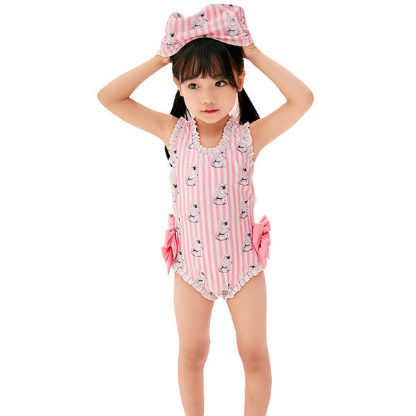 Csíkos gyerek fürdőruha szalagokkal lányoknak